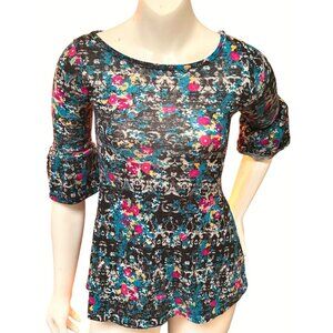 City Streets Girls XXS  Sleeve Floral Knit Top 96 Polyester 4 Spandex Black Blue
